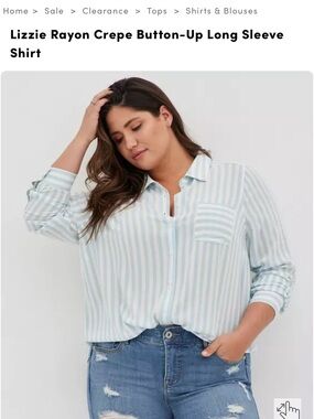 torrid Blue & White Striped Casual Button-Down Shirt
